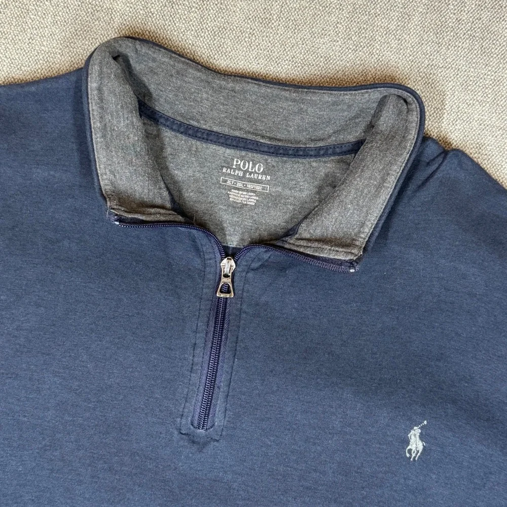Polo Ralph Lauren Mens 2LT Navy Blue Quarter Zip Pullover Sweatshirt Big Tall
